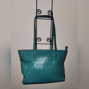 Patricia Nash Leather Emerald Blue Green Aqua Tote Purse